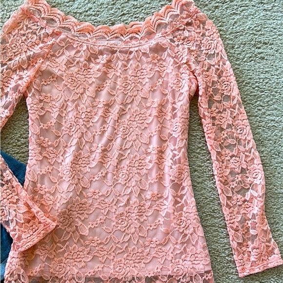 Peach Long Sleeve Lace Top - Picture 7 of 9